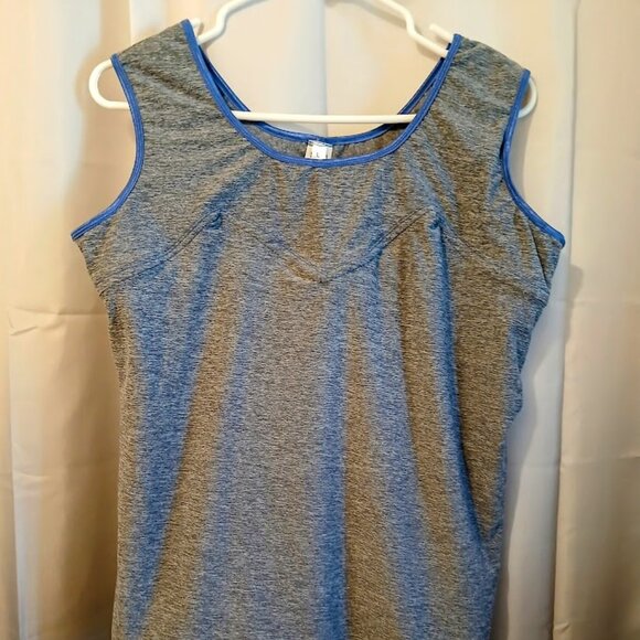 Nwt Scoop neck Athletic Tank top womens L Blue static print Stretch workout wear - Picture 2 of 8